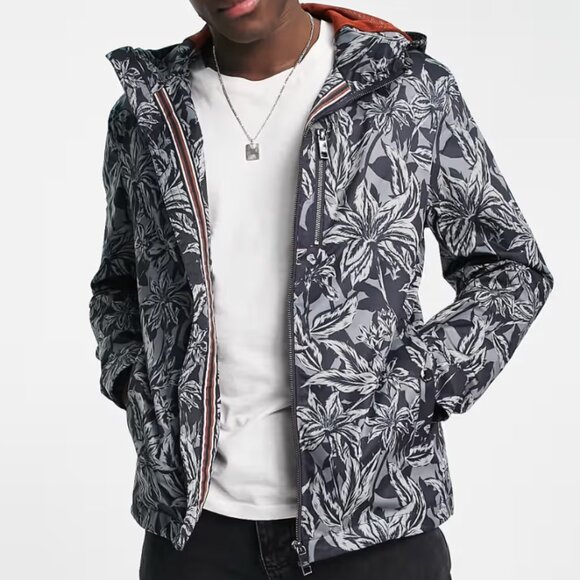 NWOT! Ted Baker Men’s Paso Printed Floral Cagoule Navy Zip Hooded Jacket Size 4 - Picture 1 of 14
